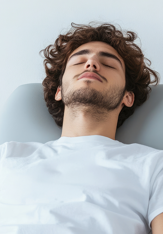 Young man relaxing in the dental chair thanks to sedation dentistry in Madison